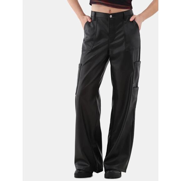 No Boundaries Womens Wide Leg Cargo Pants Black Mid Rise 31” Inseam Size XL - Picture 2 of 8